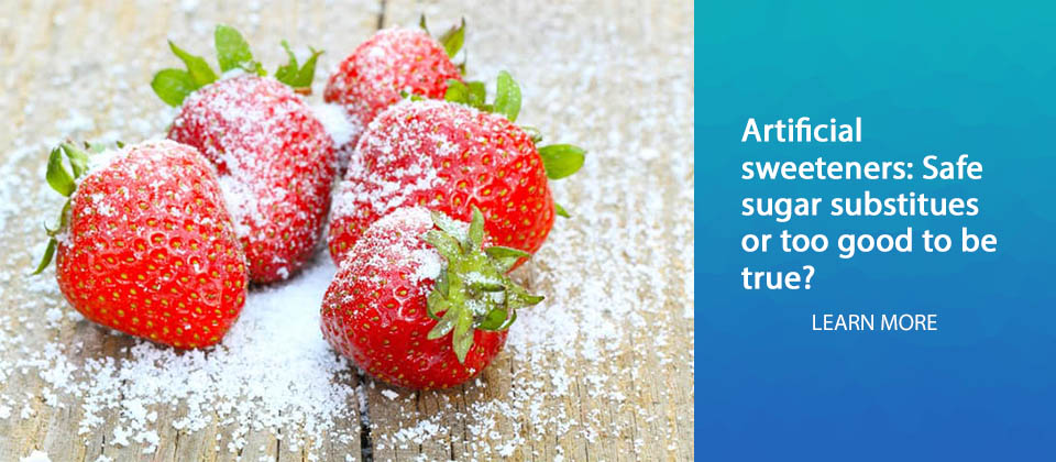 Image of strawberries with sugar substitute and article title
